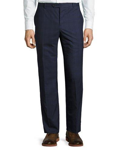 Madras Wool-blend Trousers, Blue