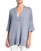 Half-sleeve Cotton/silk Relaxed V-neck