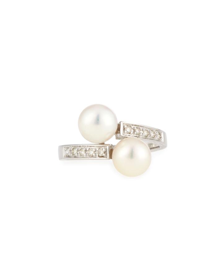 Belpearl 14k Double Pearl & Diamond Bypass Ring, Size