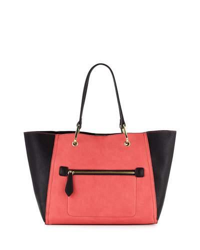 Oval-ring Small Tote Bag, Coral/black