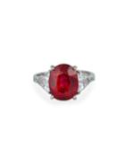 Synthetic Ruby Oval-cut Ring With Trillions,