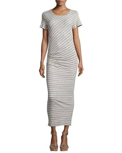 Short-sleeve Ruched Maxi Dress, Heather Gray/natural