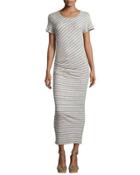 Short-sleeve Ruched Maxi Dress, Heather Gray/natural