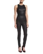 Millicent Mesh-combo Leather Catsuit, Black