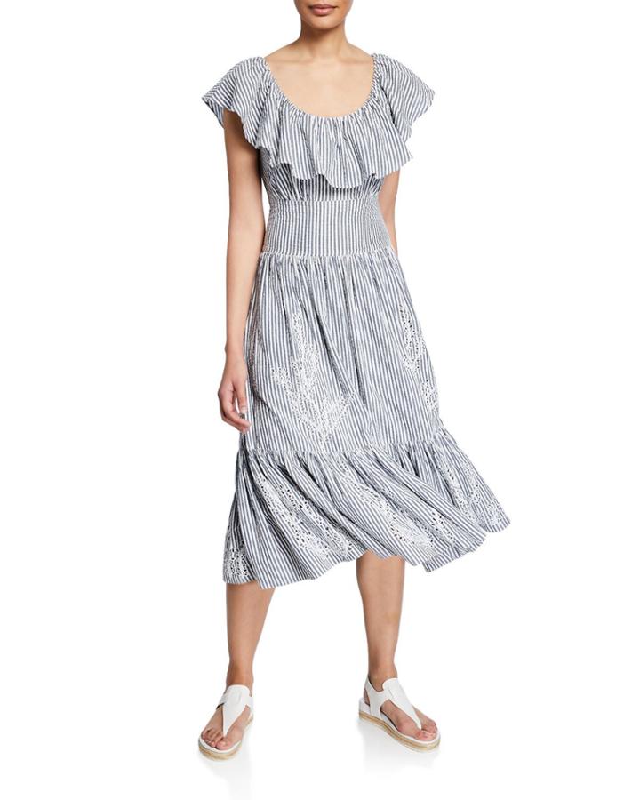Runway Striped Eyelet Embroidered