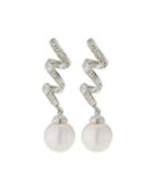14k White Gold Diamond Ribbon & Pearl Earrings