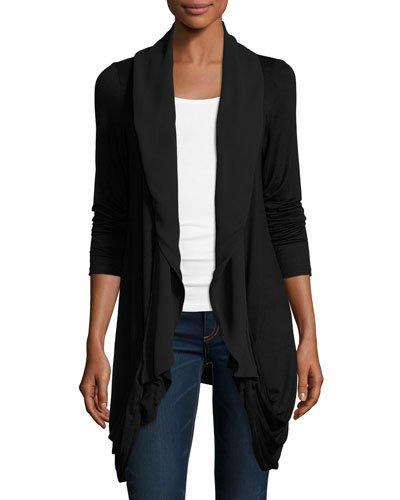 Drape-front Open Cardigan, Black
