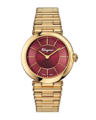 36mm Golden Bracelet Watch, Red