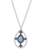New World Blue Quartz Triplet Shield Pendant Necklace With Diamonds