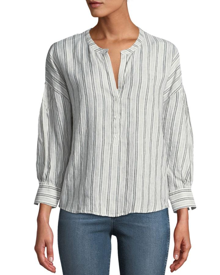 Bekette Striped Linen Button-front Top