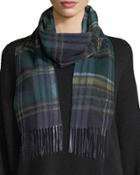 Plaid Wool Scarf W/ Fringe
