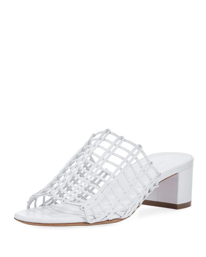 Grid Metallic Leather Cutout Block-heel Mule