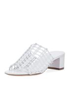 Grid Metallic Leather Cutout Block-heel Mule