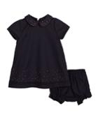 Embroidered Dot Collared Dress W/ Bloomers,