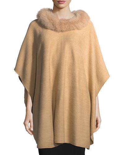 Fur-trim Knit Poncho