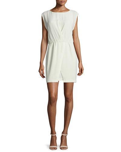 Cap-sleeve Faux-wrap Dress, Pistachio