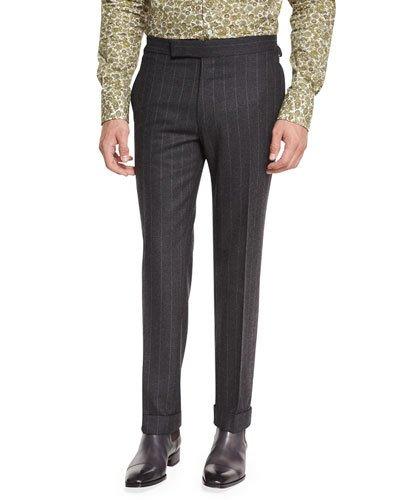 Flannel Stripe Trousers, Gray