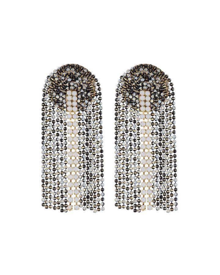 Fringe Drop Post Earrings, Black/white