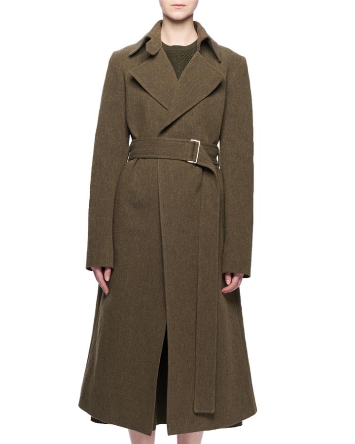 Two-pocket Belted Wool-blend Coat