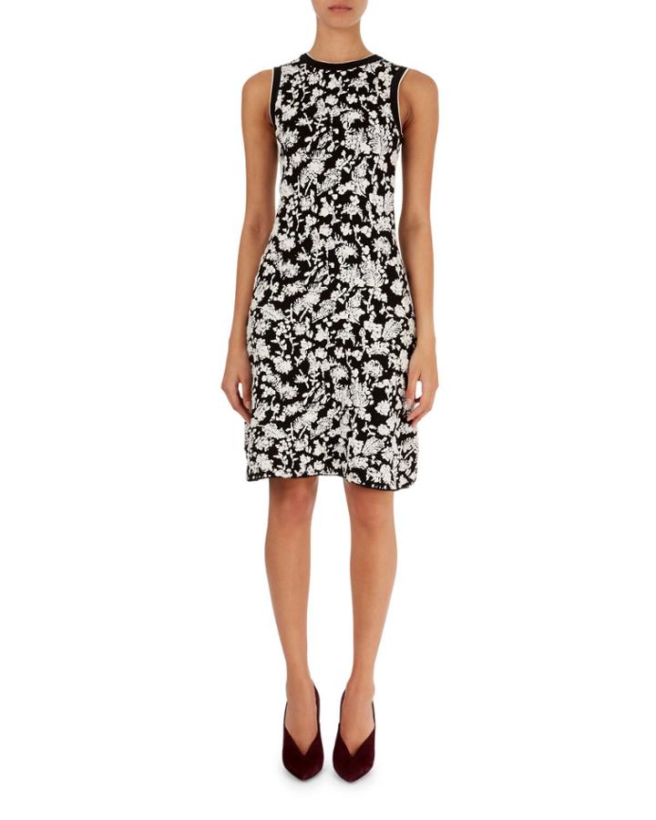 Floral-leaf Fit-and-flare Jacquard Dress