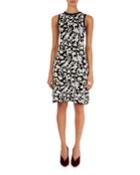 Floral-leaf Fit-and-flare Jacquard Dress
