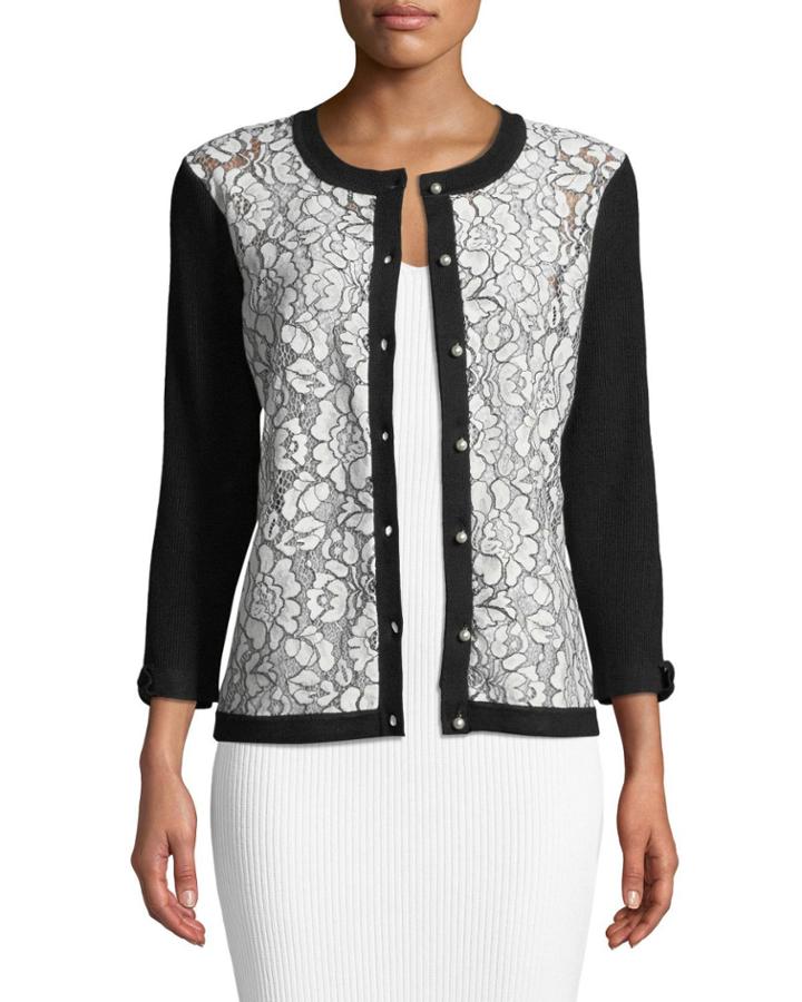 Bow-sleeve Lace-front Cardigan