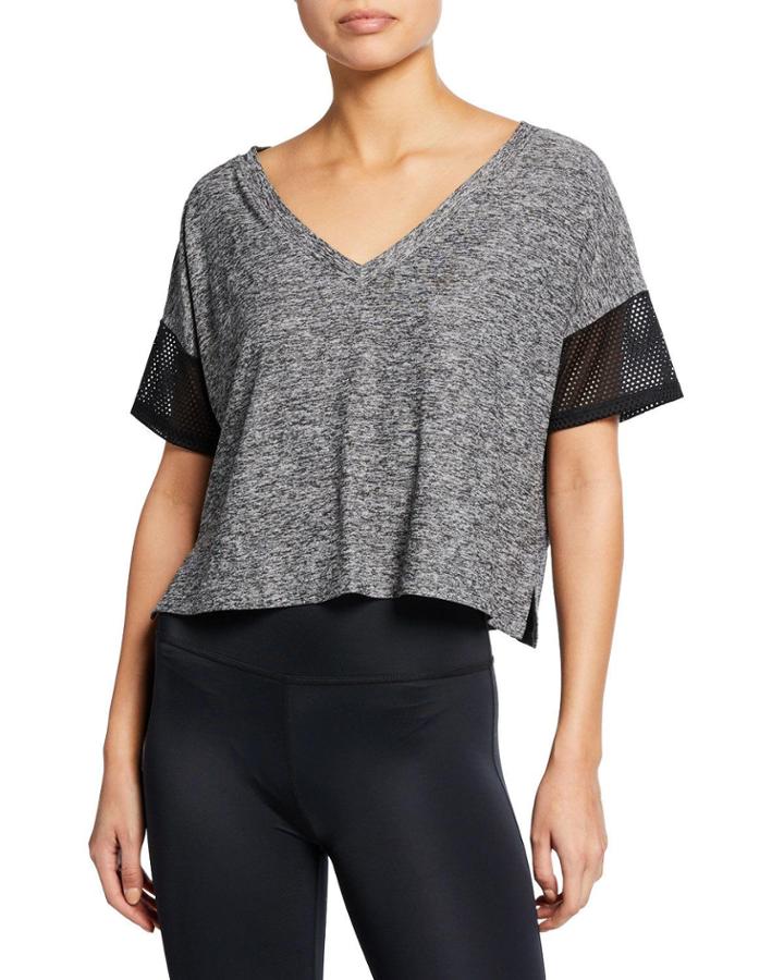 V-neck Mesh Detail Cropped Top