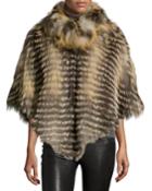 Gorski Cowl-neck Layered Silver Fox-fur Poncho, Red, Women's, Cross