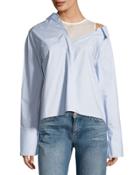 Mesh-collar Faux Button Down Top