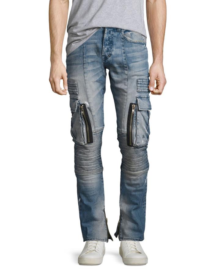 Windsor Skinny Moto Cargo Jeans With Paint, Climate (indigo)