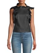Vegan Leather Ruffle Top