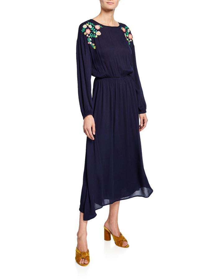 Floral Embroidered Open-back Dress