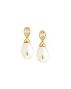White Round Pearl And Cubic Zirconia Drop Earrings