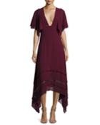 V-neck Silk Georgette Midi Dress, Wine
