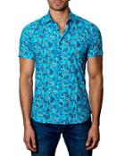 Sailboat-print Short-sleeve Shirt, Turquiose