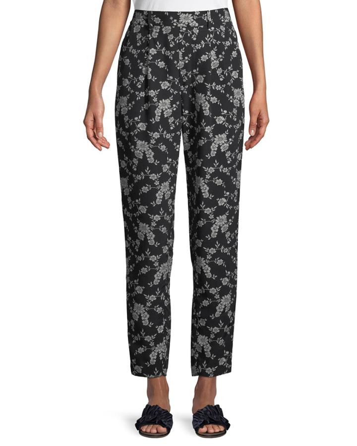Stovepipe Floral-print Straight-leg Gabardine Pants