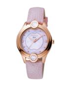 Women's 34mm Stainless Steel 3-hand Inlay Watch With Leather Strap, Rose/pink