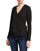 Wrap-front Long-sleeve Knit Blouse