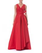 V-neck Wrap Side-ruffle Evening Gown