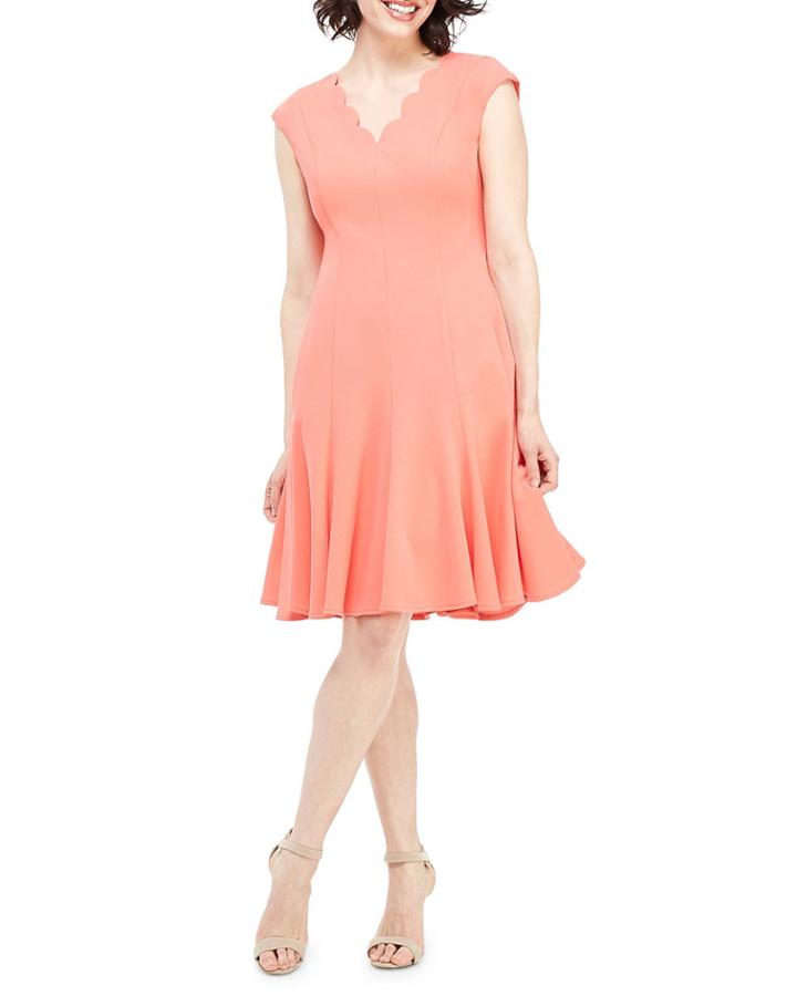 Scalloped V-neck Fit-&-flare Dress