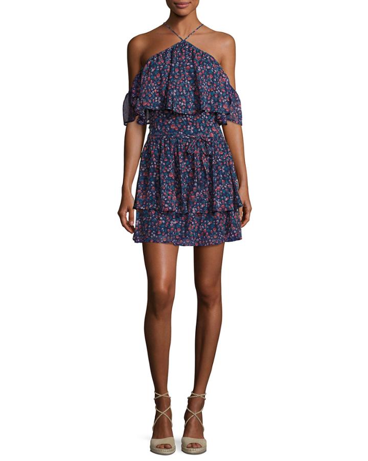 Darya Floral-print Silk Mini Dress, Indigo