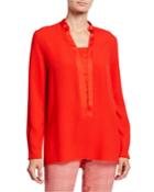 Satin-trim V-neck Georgette Tunic, Orange