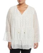 Shirred Bell-sleeve Peasant Blouse,