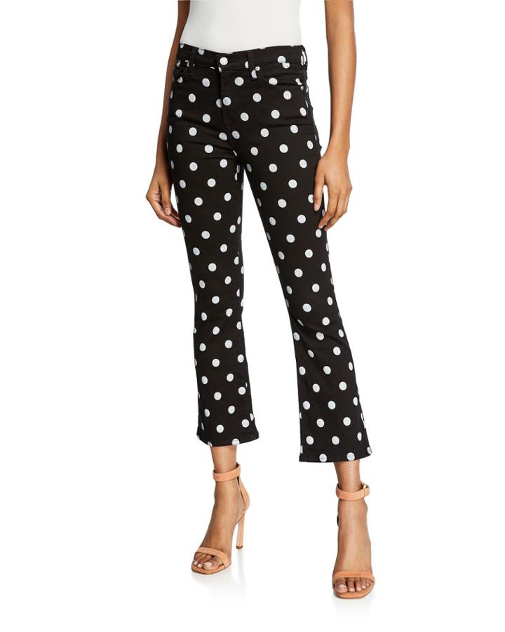 High-waist Slim Kick Flare Polka-dot Jeans