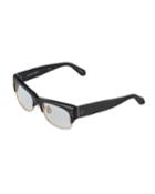Cat-eyed Acetate/metal Brow-line Optical Glasses