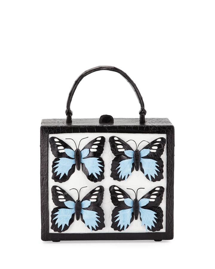 Butterfly Crocodile Top-handle Box Bag