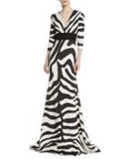 V-neck Zebra-stripe Trumpet Gown W/