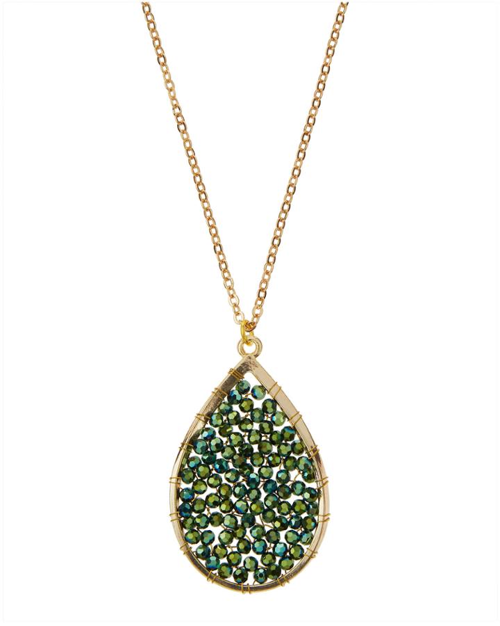 Panacea Teardrop Pendant Rhinestone Necklace, Green, Women's