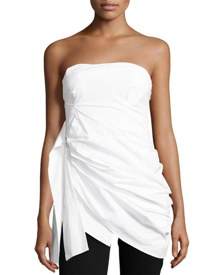Strapless Cotton Bustier Top, White