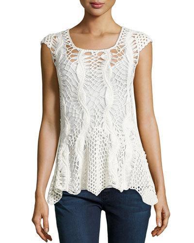 Crewneck Open-knit Tunic, Eggshell